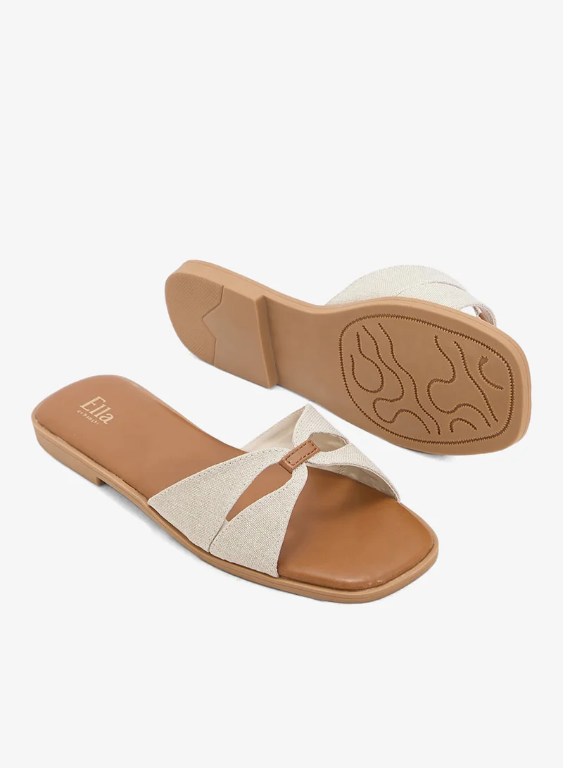 ELLA Natural Double Strap Flat Sandals for Women | Best Price UAE