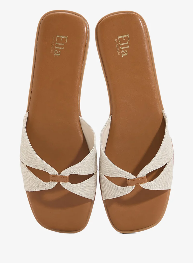 ELLA Natural Double Strap Flat Sandals for Women | Best Price UAE
