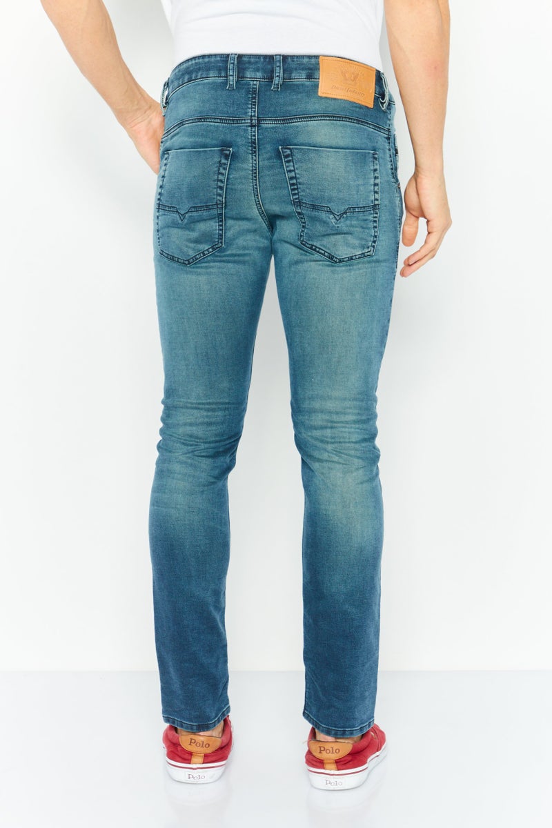 DIESEL Men Regular Fit Mid Waist Washed Denim, Blue - Image 3