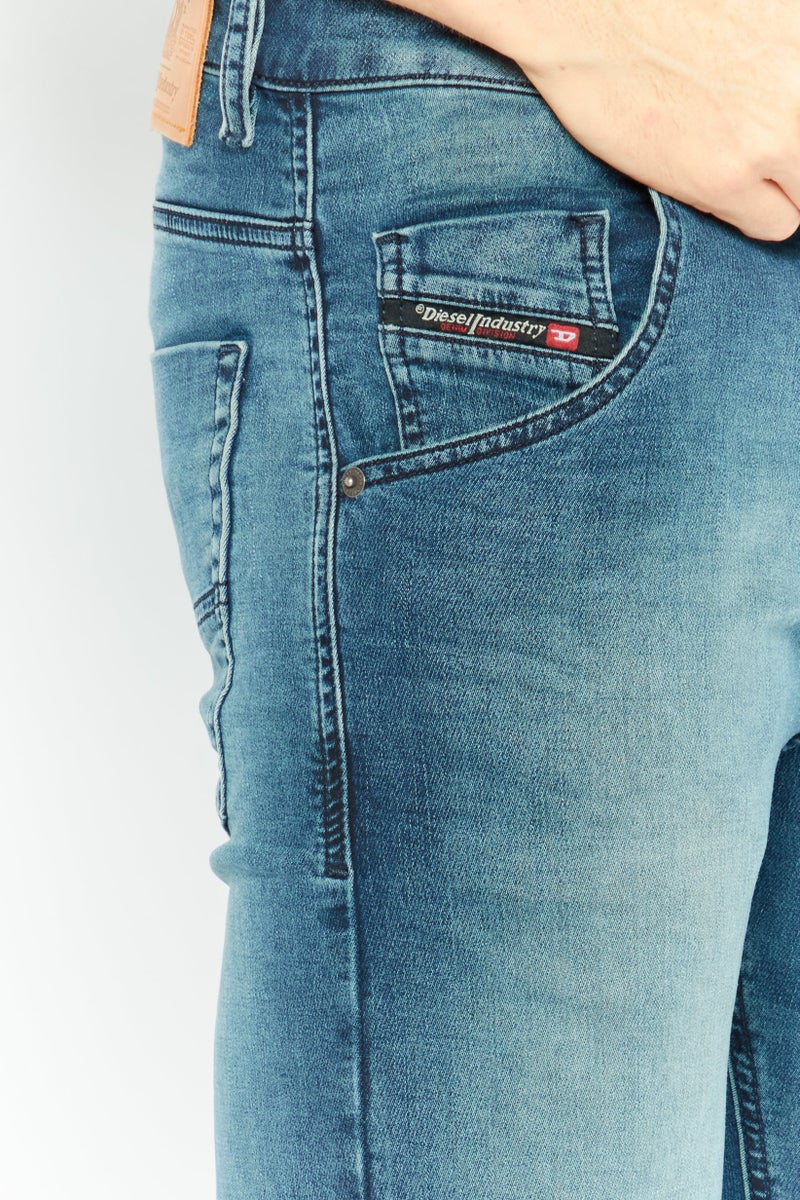 DIESEL Men Regular Fit Mid Waist Washed Denim, Blue - Image 4