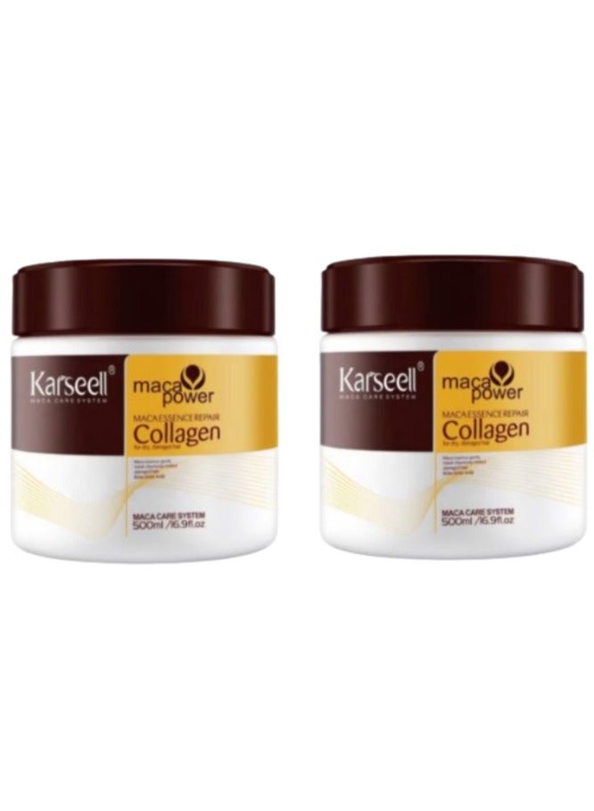 Karseell 2 pieces Karseell Collagen Hair Treatment Deep Repair Conditioning Argan Oil Collagen Hair Mask Essence for Dry Damaged Hair All Hair Types 16.90 oz 500ml - Image 1