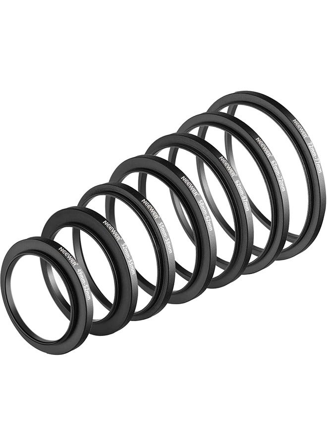 NEEWER 7PCS Step Up Rings Filter Adapter, 49-52mm, 52-55mm, 55-58mm, 58-62mm, 62-67mm, 67-72mm, 72-77mm Threaded Premium Anodized Aluminum Frame - Image 1
