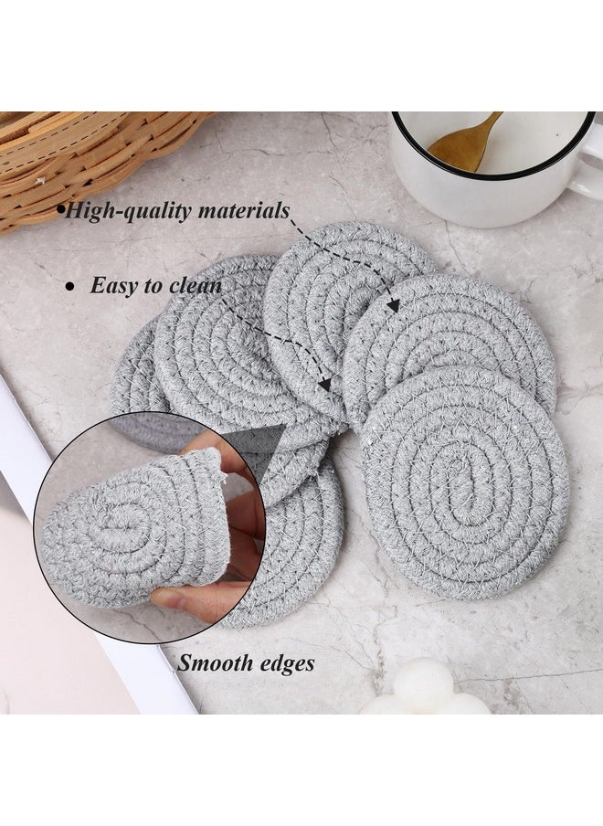 DomeStar DomeStar 6PCS Gray Absorbent Coasters for Drinks, 3.5Inch Woven Coasters Drink Coasters for Kitchen Living Room Coffee Table Tabletop Protection Housewarming Gift  - Image 3