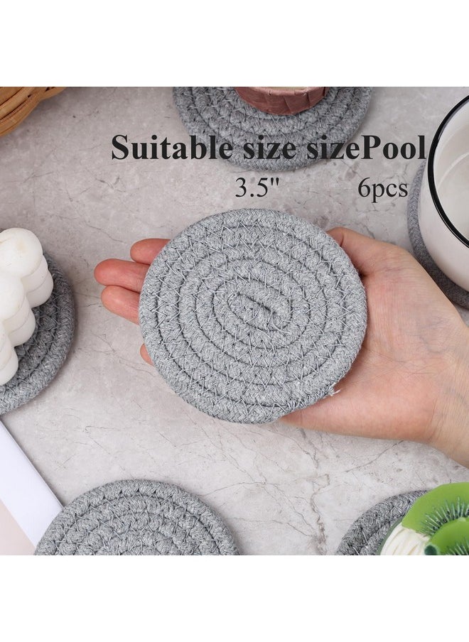 DomeStar DomeStar 6PCS Gray Absorbent Coasters for Drinks, 3.5Inch Woven Coasters Drink Coasters for Kitchen Living Room Coffee Table Tabletop Protection Housewarming Gift  - Image 2