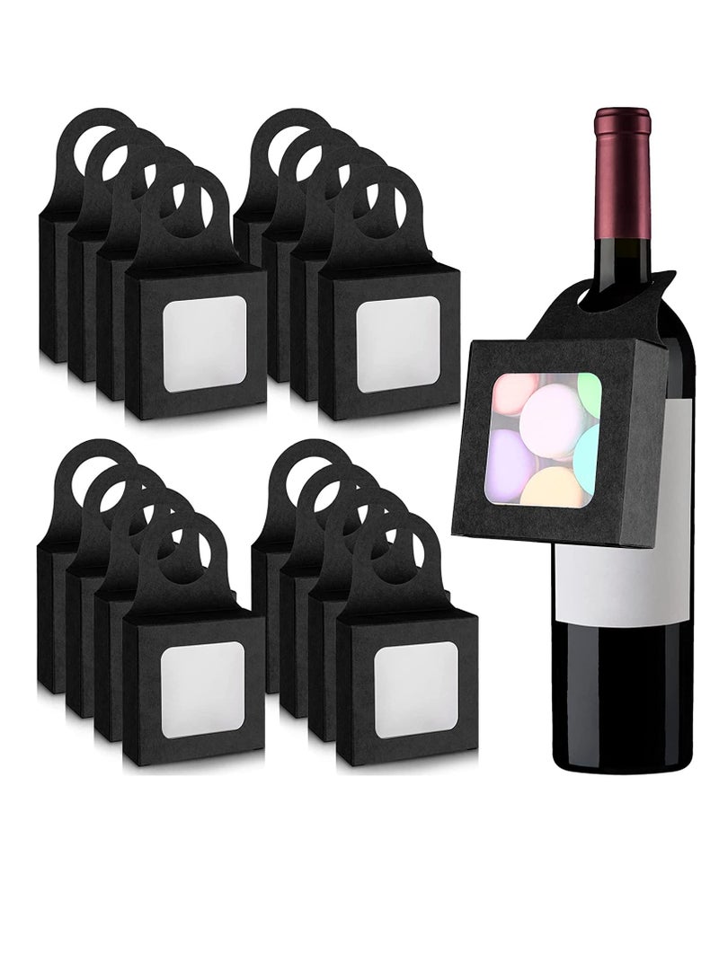 SOLARAE 25 Count Kraft Paper Wine Bottle Box with Window Hanging Foldable Gift Boxes Wine Boxes for Gifts Empty Wine Bottles for Decoration Bottle Hanger Favor Box Black, 3.5 x 3.5 x 1.2 Inches - Image 1
