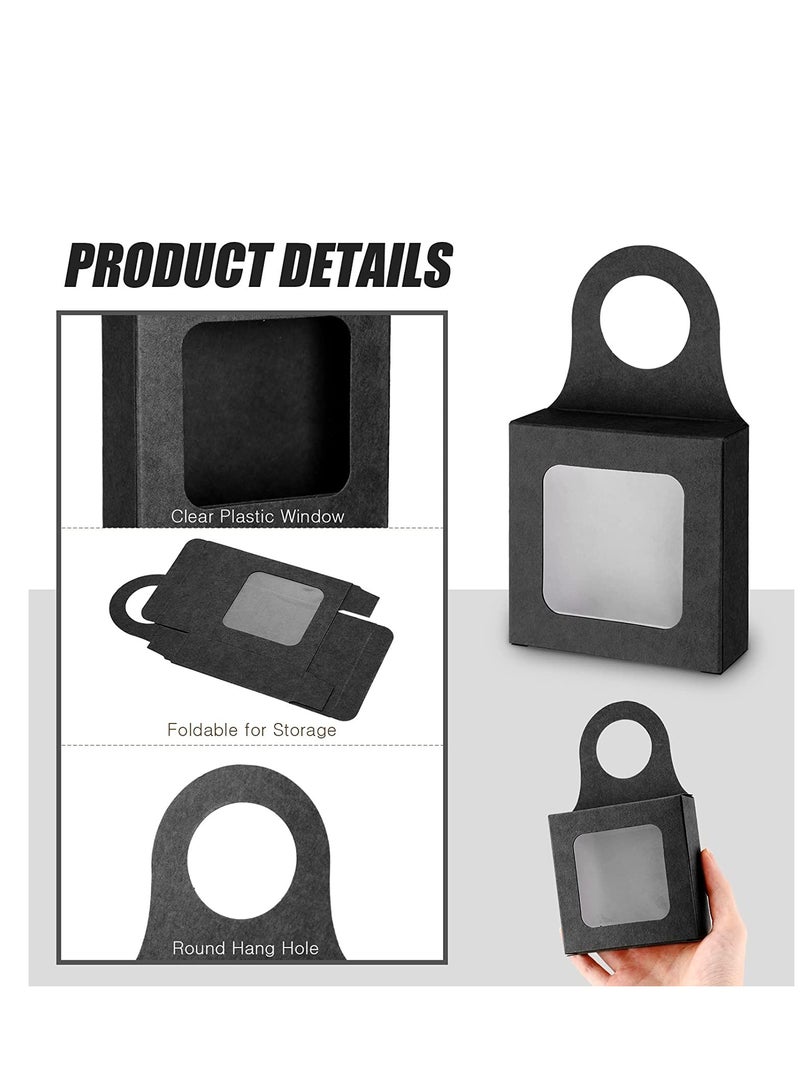 SOLARAE 25 Count Kraft Paper Wine Bottle Box with Window Hanging Foldable Gift Boxes Wine Boxes for Gifts Empty Wine Bottles for Decoration Bottle Hanger Favor Box Black, 3.5 x 3.5 x 1.2 Inches - Image 5