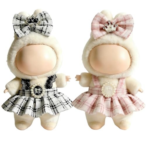 VVQUI 2 Pack Clothes for LABUBU 17cm Doll NO Doll Outfit for LABUBU Dress and Hairpin Set for LABUBU Dress Up Fashion and Premium Dolls Accessories for LABUBU - Image 1