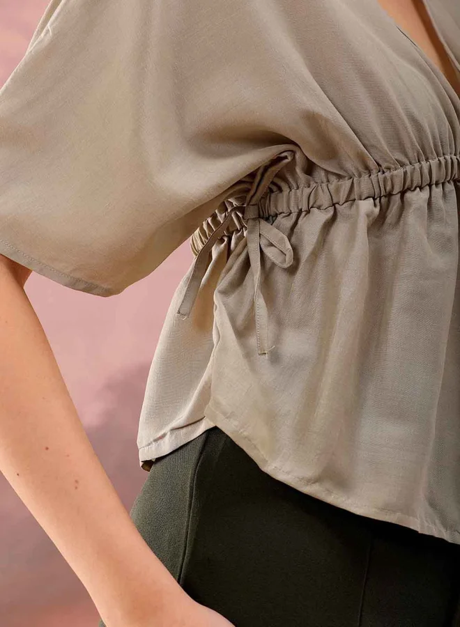 Freehand Freehand Women Grey Flared Top with Elastic Band Detail
