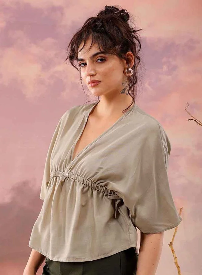 Freehand Freehand Women Grey Flared Top with Elastic Band Detail