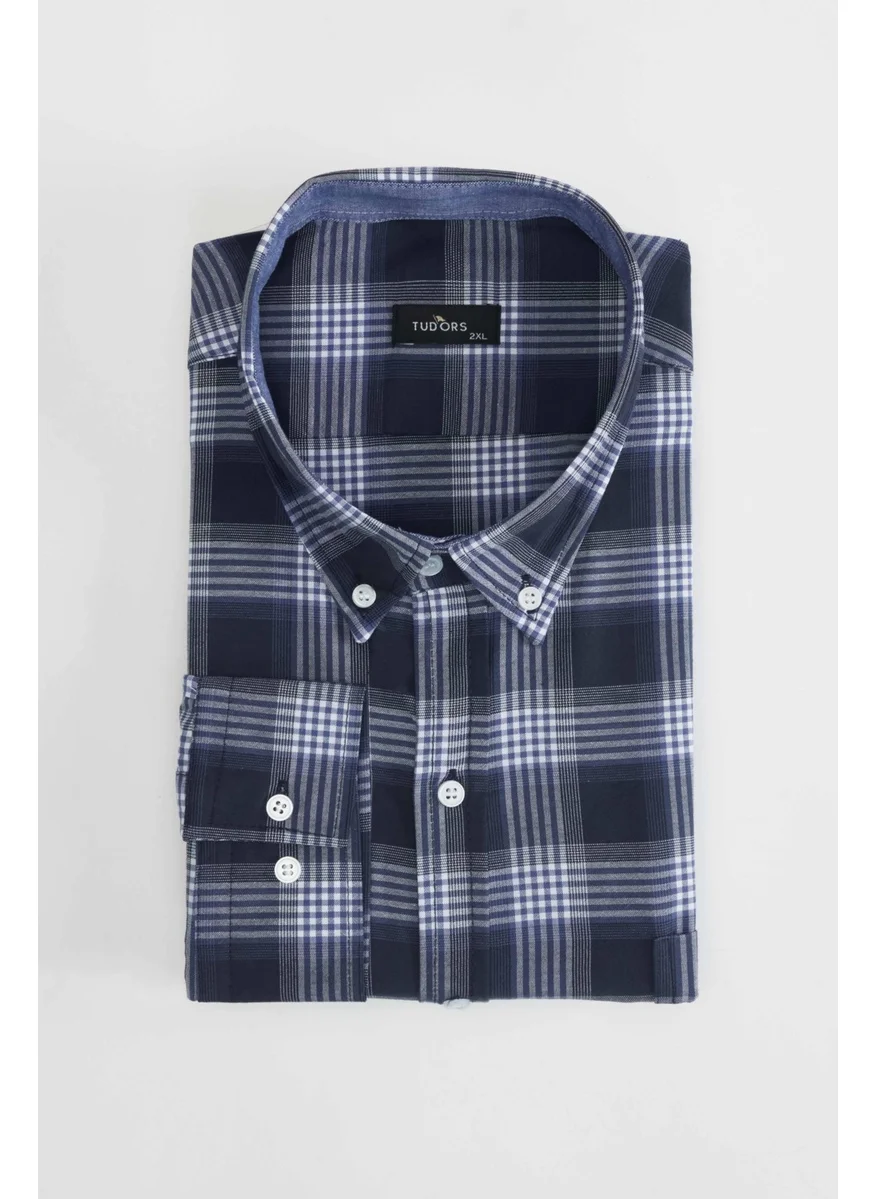 Tudors Plus Size Plaid Buttoned Collar Men's Shirt