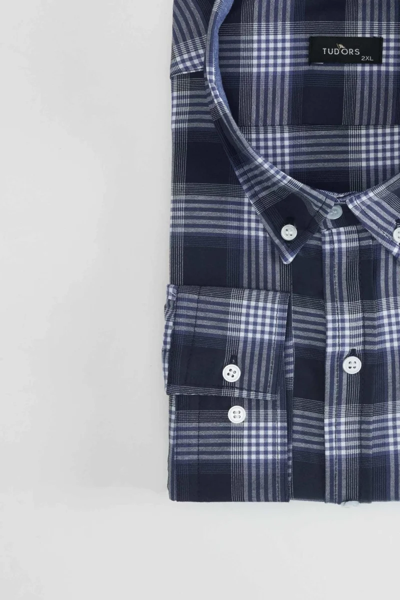 تودورس Plus Size Plaid Buttoned Collar Men's Shirt