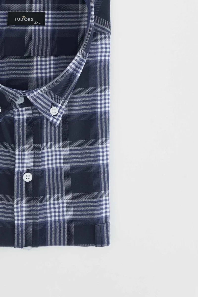 تودورس Plus Size Plaid Buttoned Collar Men's Shirt