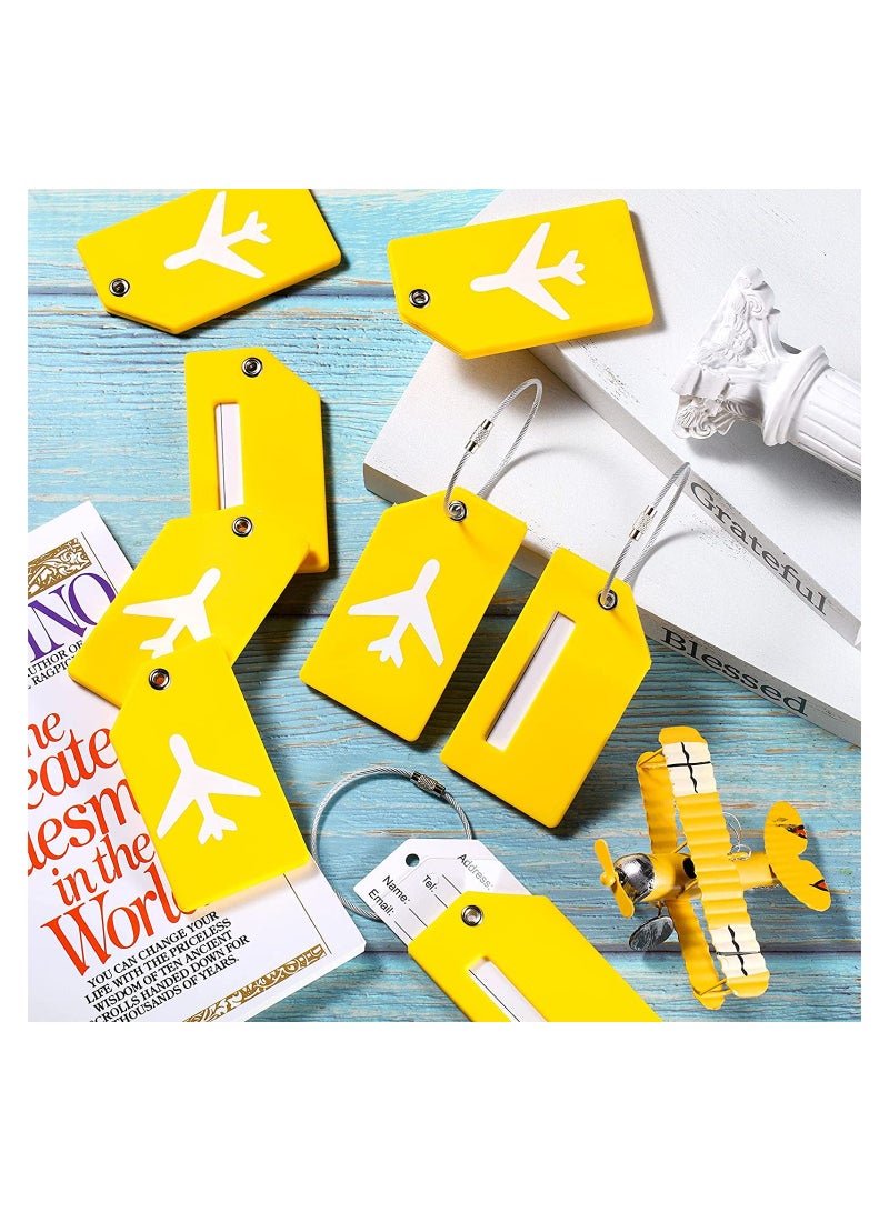 5 Pack Silicone Luggage Tags with Name ID Card - Bright Yellow Anti-Lost Tags for Easy Luggage Identification, Includes Stainless Steel Loops - Image 2