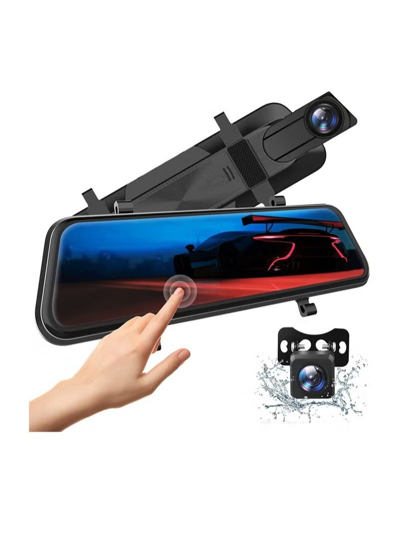 AROAQ Mirror Dash Cam, 1080p 9.66''  Rear View Mirror Camera, 170°wide Angle Full Touch Screen Front And Rear View Backup Camera For Car, Car Drive Recorder With GPS Loop Recording And Parking Assistance - Image 1