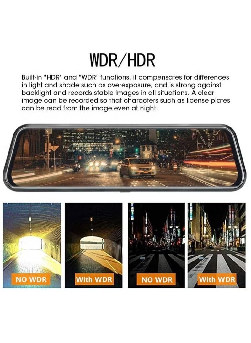 AROAQ Mirror Dash Cam, 1080p 9.66''  Rear View Mirror Camera, 170°wide Angle Full Touch Screen Front And Rear View Backup Camera For Car, Car Drive Recorder With GPS Loop Recording And Parking Assistance - Image 5