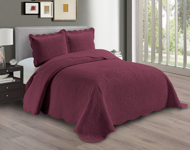 Linen Plus Embossed Coverlet Bedspread Set Oversized Solid Burgundy KingCalifornia King Bed Cover Bedding New  Dana