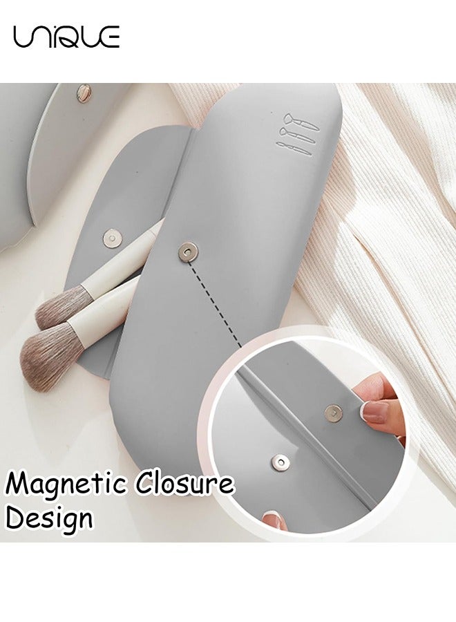 Unique Silicone Makeup Brush Bag, Portable Makeup Bag Makeup Bag Travel Essentials Makeup Brush Bag Waterproof Brush Organizer - Grey - Image 3