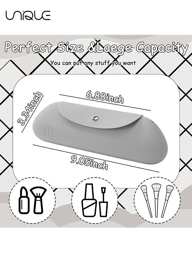 Unique Silicone Makeup Brush Bag, Portable Makeup Bag Makeup Bag Travel Essentials Makeup Brush Bag Waterproof Brush Organizer - Grey - Image 2