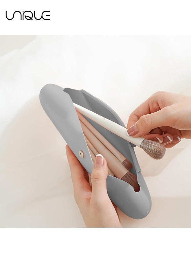 Unique Silicone Makeup Brush Bag, Portable Makeup Bag Makeup Bag Travel Essentials Makeup Brush Bag Waterproof Brush Organizer - Grey - Image 5