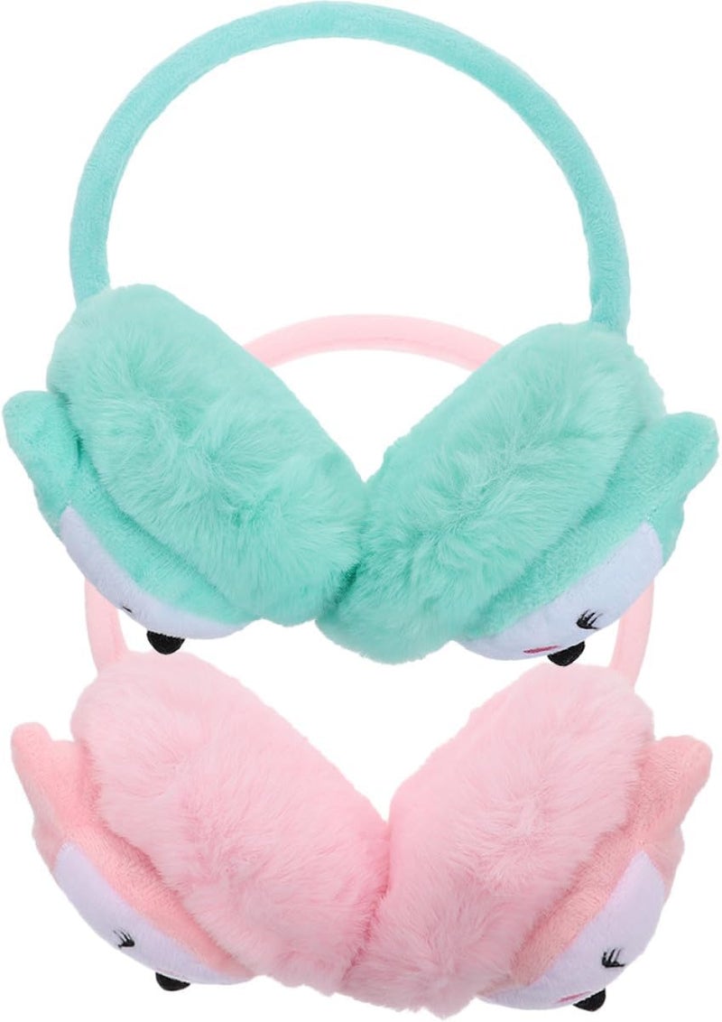 2Pcs Winter Earmuffs Soft Warm Ear Covers Lightweight Cozy Ear Warmers for Boys and Cold Weather Protection Pink and Lake Blue - Image 1