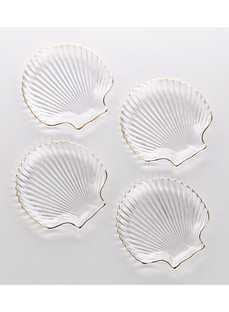 شور طقم أطباق زجاجية من 4 قطع، طبق حلوى، طبق فاكهة للوجبات الخفيفة، طبق كيك حلوى لحفلات شاي ما بعد الظهيرة، مثالي للوجبات الخفيفة والفواكه والحلويات والكعك. - Image 2