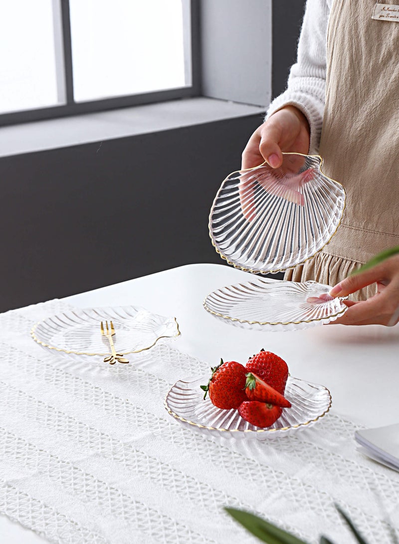 شور طقم أطباق زجاجية من 4 قطع، طبق حلوى، طبق فاكهة للوجبات الخفيفة، طبق كيك حلوى لحفلات شاي ما بعد الظهيرة، مثالي للوجبات الخفيفة والفواكه والحلويات والكعك. - Image 3