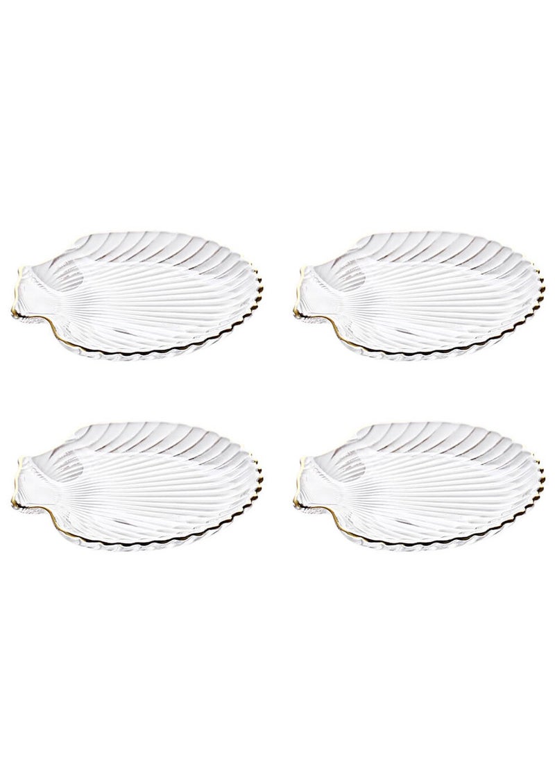 شور طقم أطباق زجاجية من 4 قطع، طبق حلوى، طبق فاكهة للوجبات الخفيفة، طبق كيك حلوى لحفلات شاي ما بعد الظهيرة، مثالي للوجبات الخفيفة والفواكه والحلويات والكعك. - Image 1