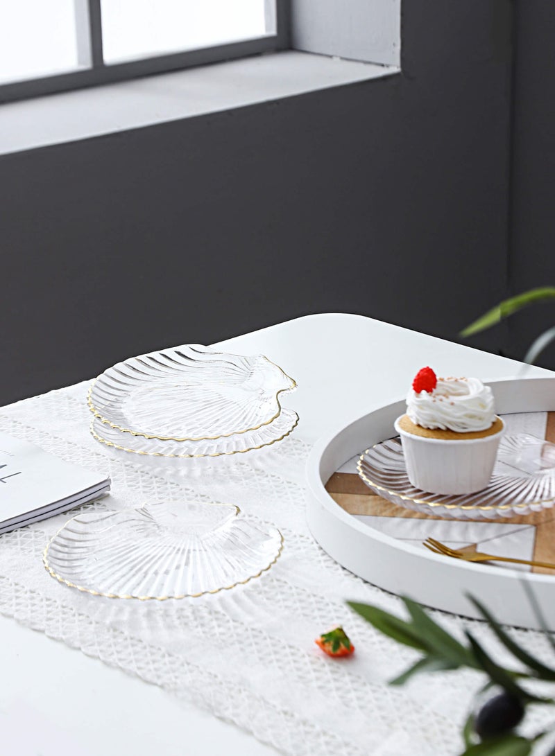 شور طقم أطباق زجاجية من 4 قطع، طبق حلوى، طبق فاكهة للوجبات الخفيفة، طبق كيك حلوى لحفلات شاي ما بعد الظهيرة، مثالي للوجبات الخفيفة والفواكه والحلويات والكعك. - Image 4