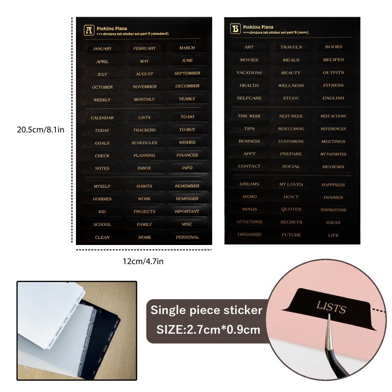 DY.2ten Black Dividers for 6 Ring Binder, 5 Top-Edge Index Tabs, A5 Sturdy Plastic Binder Divider, Insertable Notebook Planner Tab Dividers for Binders with 2-Stickers, Matte Black - Image 3