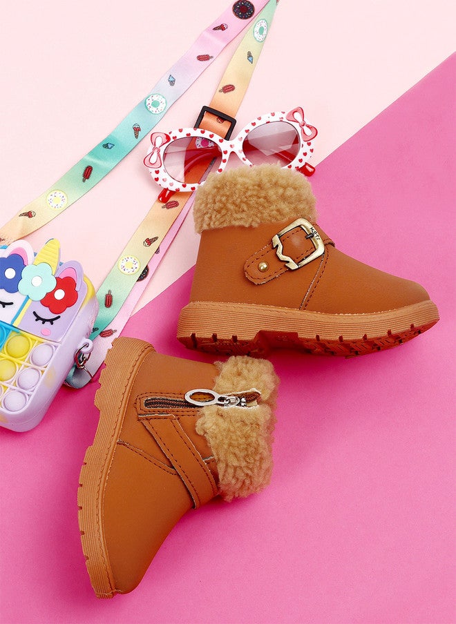 KATS Girls Round Toe Faux Fur Trim Winter Boots - Image 1
