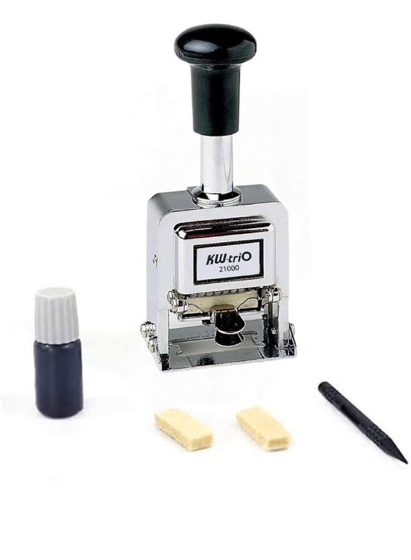 كيه دبليو تريو مجموعة طوابع رقمية معدنية ذاتية الحبر مكونة من 10 أرقام، آلة ترقيم أوتوماتيكية، أدوات مكتبية للمكتب المنزلي والمدرسة للترقيم المتتالي والمكرر باستخدام قلم رقمي ووسادة حبر - Image 1