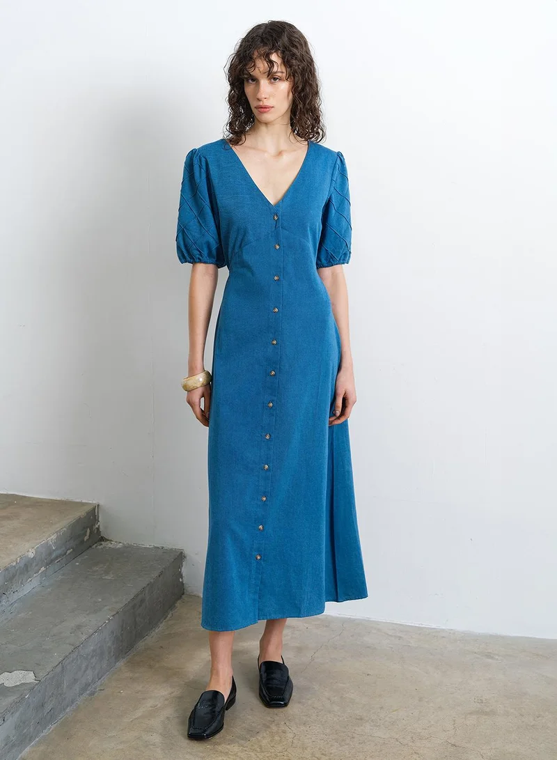 Zaves Chambray Puffslv Midi Dr