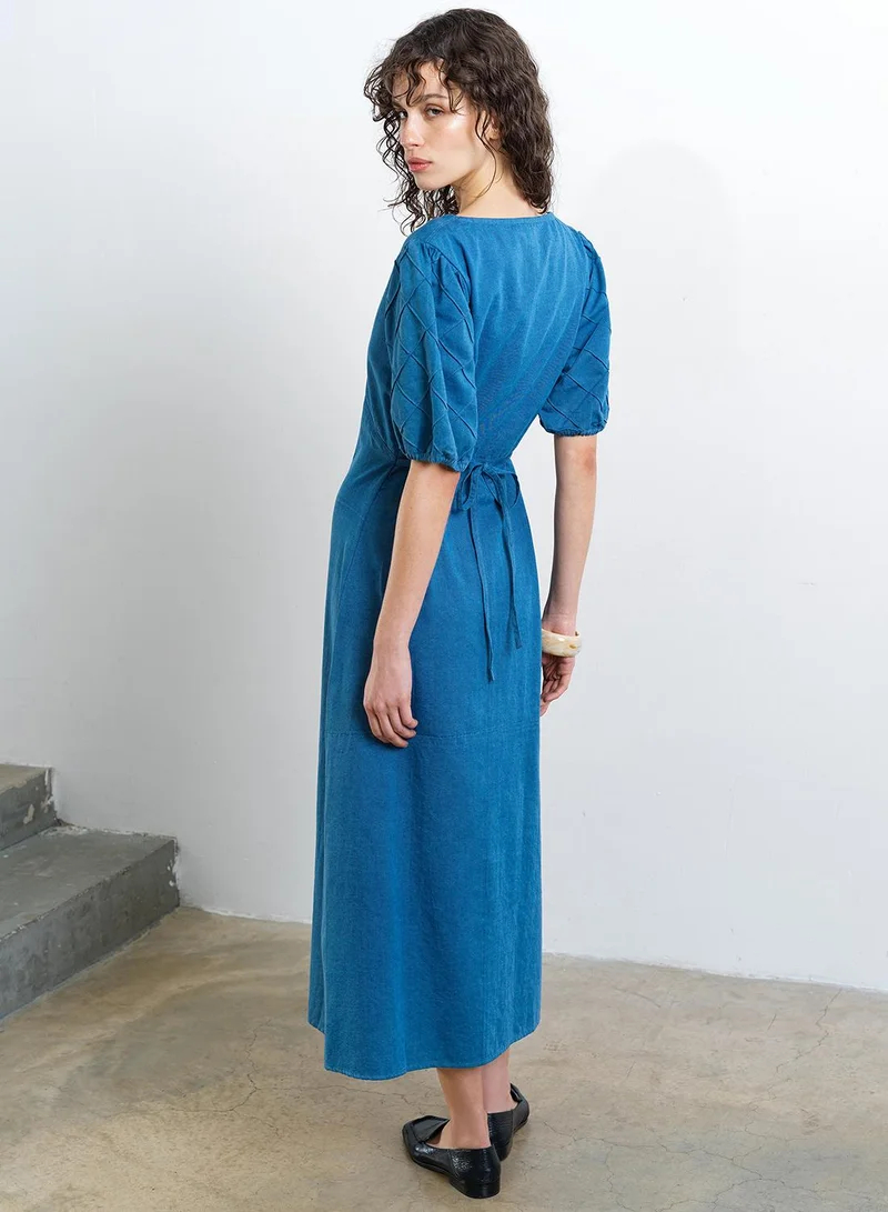 French Connection  Zaves Chambray Puffslv Midi Dr for Women | Best Price UAE