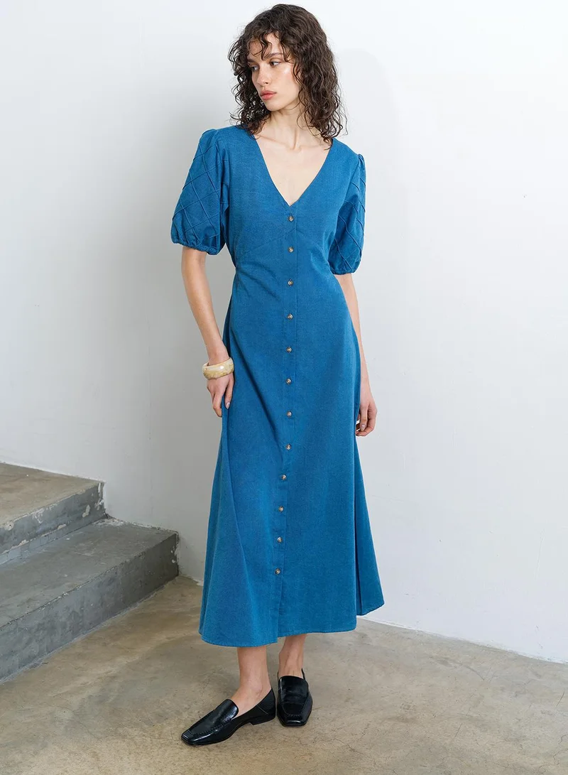 French Connection  Zaves Chambray Puffslv Midi Dr for Women | Best Price UAE