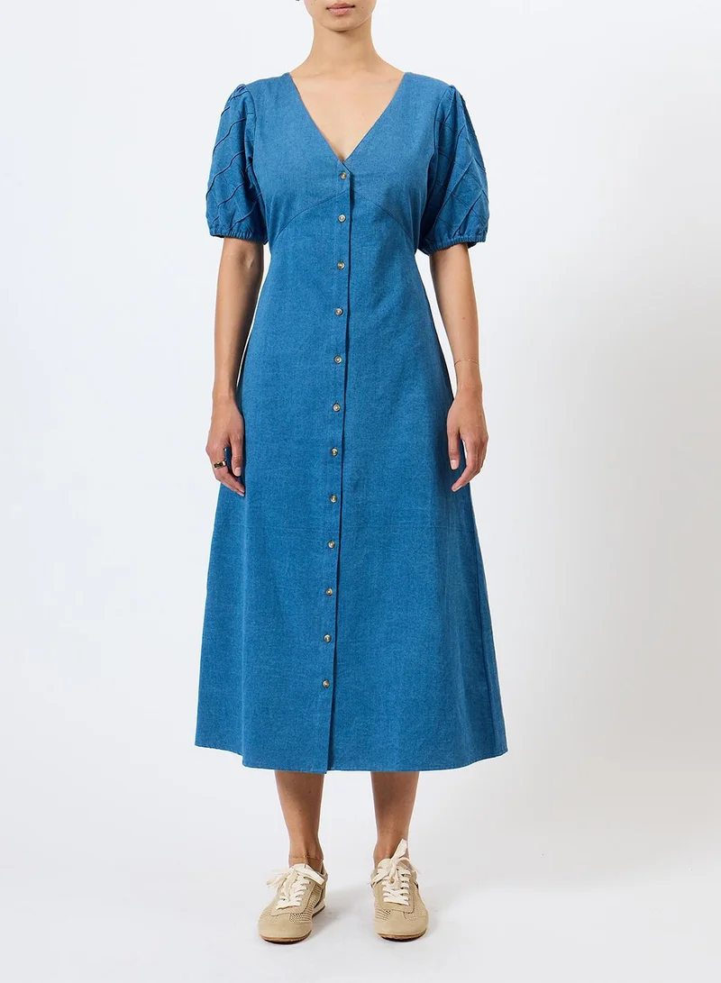 French Connection  Zaves Chambray Puffslv Midi Dr for Women | Best Price UAE
