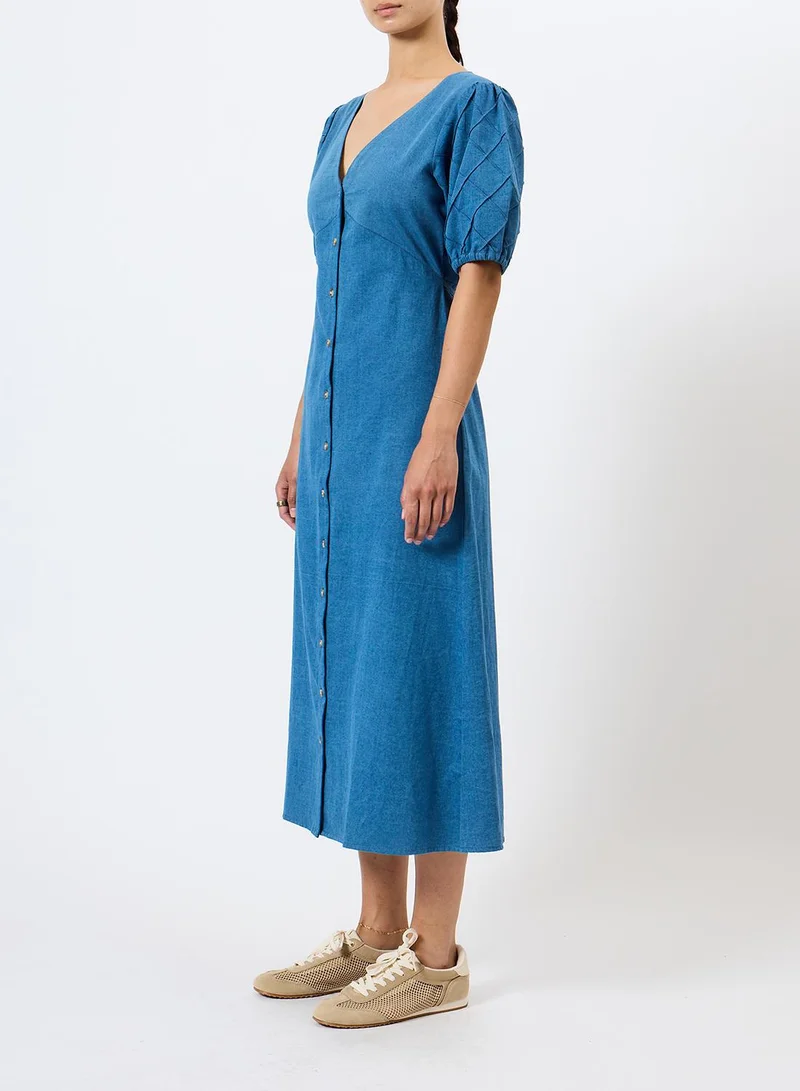 French Connection  Zaves Chambray Puffslv Midi Dr for Women | Best Price UAE