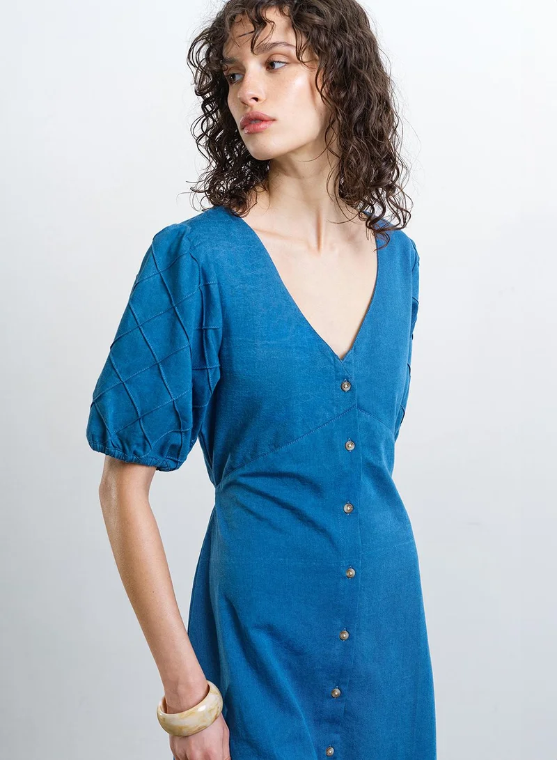 French Connection  Zaves Chambray Puffslv Midi Dr for Women | Best Price UAE