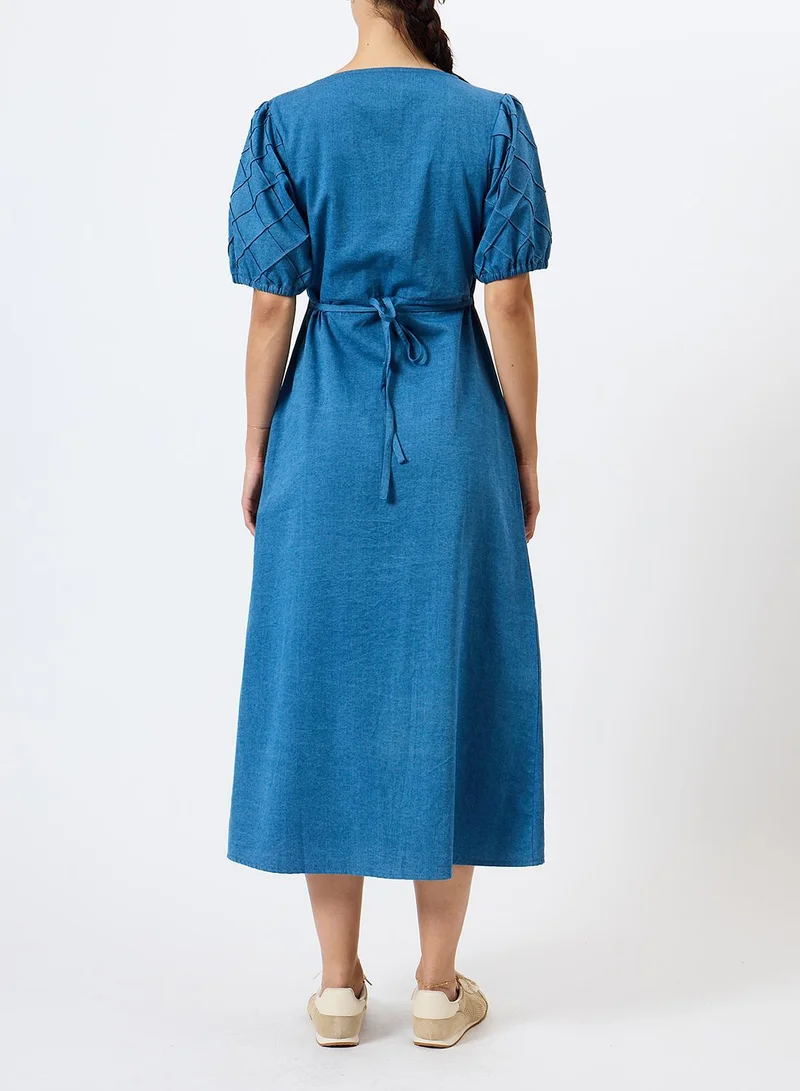 French Connection  Zaves Chambray Puffslv Midi Dr for Women | Best Price UAE