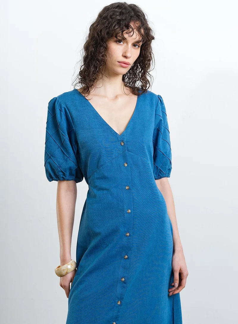 French Connection  Zaves Chambray Puffslv Midi Dr for Women | Best Price UAE