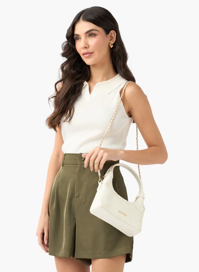 Flora Bella By Shoexpress Weave Textured Shoulder Bag with Zip Closure