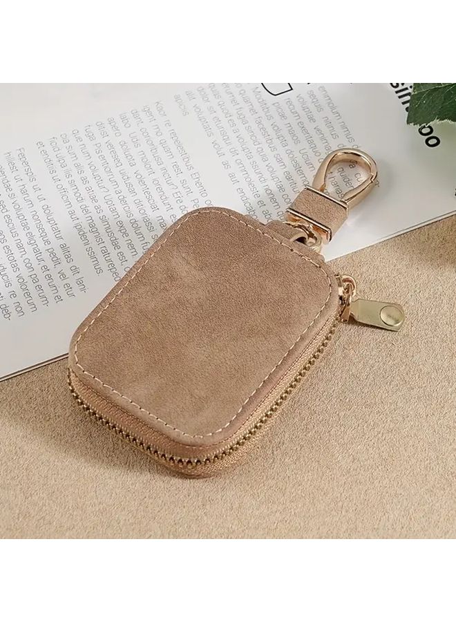 Faux Leather AirPods Case Camel Color Shockproof Soft Shell With Sturdy Zipper - Image 1