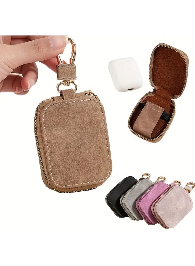 Faux Leather AirPods Case Camel Color Shockproof Soft Shell With Sturdy Zipper - Image 2