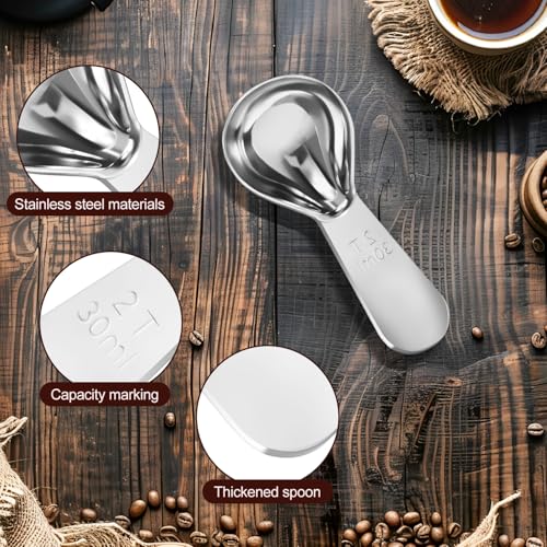 Quadafy Stainless Steel Coffee Scoop Set - 3 Pc Measuring Spoons (1 Tbsp & 2 Tbsp Scoop) for Ground Coffee, Tea, Sugar Or Flour, Short Handles - Image 3