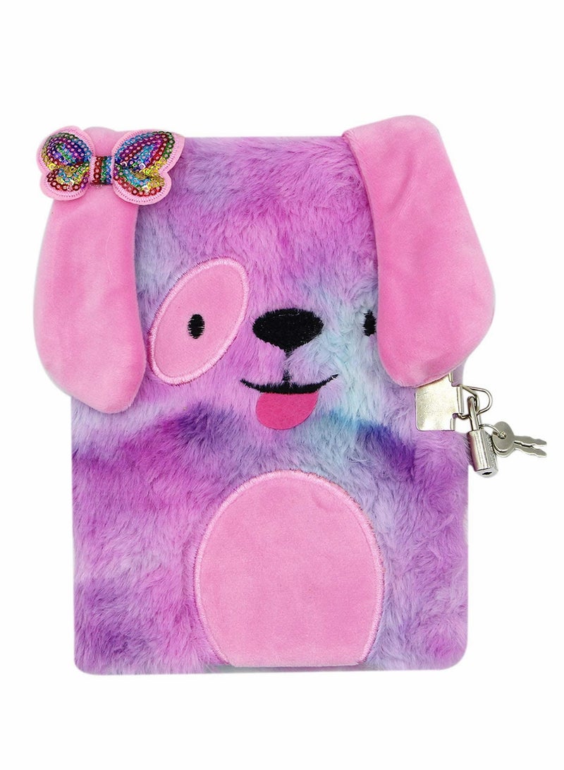 Girls Diary with Lock and Keys Cute Plush Rainbow Dog Secret Diary Lined Writing Journal Notebook for School Office Supplies,160 s - Image 1