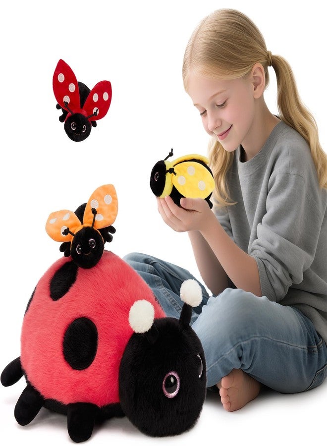 MaoGoLan 4Pcs Ladybug Stuffed Animal,Kawai Mother Ladybird Plush Toys Pillow with 3 Small Baby Lady Beetle Plushie Gift for Insect Lover,Decorations,Party Favor,Baby Shower,Glow-in-Dark Design - Image 1