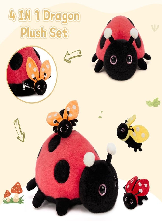 MaoGoLan 4Pcs Ladybug Stuffed Animal,Kawai Mother Ladybird Plush Toys Pillow with 3 Small Baby Lady Beetle Plushie Gift for Insect Lover,Decorations,Party Favor,Baby Shower,Glow-in-Dark Design - Image 2