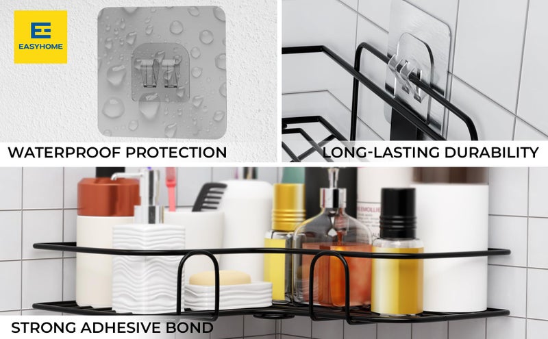 EASY HOME Self Adhesive Bathroom Corner Shelves, Wall Mounted Holder Washroom Organizer, L-Shape Corner Wall Hanging Multipurpose Shelf for Bathroom and Kitchen, Black (Metal, Pack of 1) - Image 5