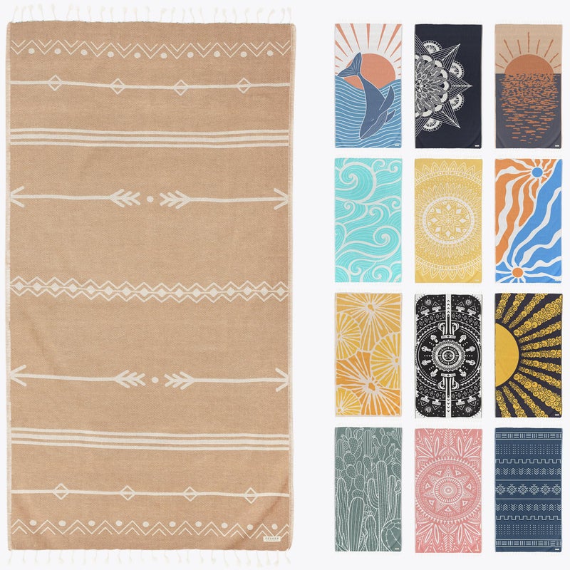 FESHKA Sand Free Turkish Beach Towel 37 x 67 Quick Dry Bath Towel Oversized Beach Blanket Lightweight for Travel  Made with 100 Organic Turkish Cotton  Native Brown