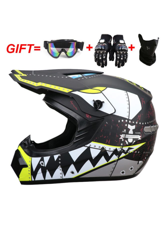 All-Season Cross-Country Full Face Helmet for Motorcycle & Mountain Bike with Goggles, Gloves, and Mask - Submarine Black Shark