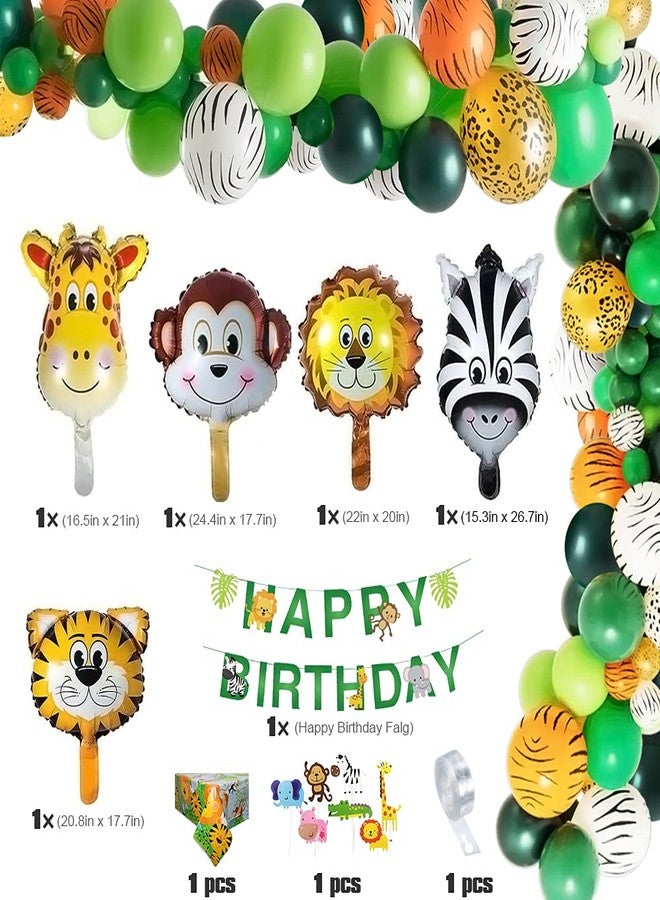 SKEFOLI Safari Birthday Decorations, 58PC Wild Jungle Theme Party Supply Animal Balloon Garland Kit Baby Shower Decor for Boy with Monkey Tiger Lion Zebra Reusable Balloon Happy Birthday Banner Tablecloth - Image 3